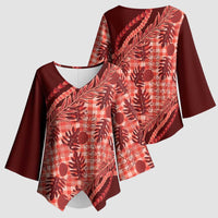 Hawaii Breadfruit Palaka Kimono Sleeve Blouse Ulaula Maile Lei - Polynesian Pride