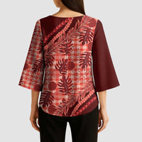 Hawaii Breadfruit Palaka Kimono Sleeve Blouse Ulaula Maile Lei - Polynesian Pride