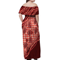 Hawaii Breadfruit Palaka Off Shoulder Maxi Dress Ulaula Maile Lei - Polynesian Pride