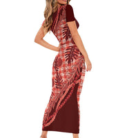 Hawaii Breadfruit Palaka Short Sleeve Bodycon Dress Ulaula Maile Lei LT9 - Polynesian Pride