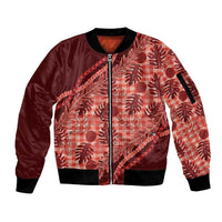 Hawaii Breadfruit Palaka Sleeve Zip Bomber Jacket Ulaula Maile Lei - Polynesian Pride