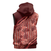 Hawaii Breadfruit Palaka Sleeveless Hoodie Ulaula Maile Lei - Polynesian Pride