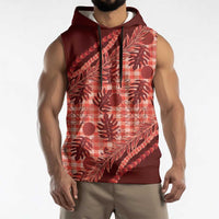 Hawaii Breadfruit Palaka Sleeveless Hoodie Ulaula Maile Lei - Polynesian Pride