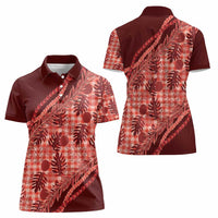 Hawaii Breadfruit Palaka Women Polo Shirt Ulaula Maile Lei - Polynesian Pride