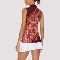 Hawaii Breadfruit Palaka Women Sleeveless Polo Shirt Ulaula Maile Lei - Polynesian Pride