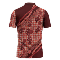 Hawaii Breadfruit Palaka Zipper Polo Shirt Ulaula Maile Lei - Polynesian Pride