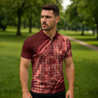 Hawaii Breadfruit Palaka Zipper Polo Shirt Ulaula Maile Lei - Polynesian Pride