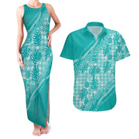 Hawaii Breadfruit Palaka Couples Matching Tank Maxi Dress and Hawaiian Shirt Polu Opal Maile Lei - Polynesian Pride