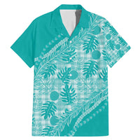Hawaii Breadfruit Palaka Family Matching Mermaid Dress and Hawaiian Shirt Polu Opal Maile Lei LT9 Dad's Shirt - Short Sleeve Turquoise - Polynesian Pride