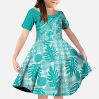 Hawaii Breadfruit Palaka Family Matching Off The Shoulder Long Sleeve Dress and Hawaiian Shirt Polu Opal Maile Lei - Polynesian Pride