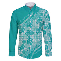 Hawaii Breadfruit Palaka Family Matching Off The Shoulder Long Sleeve Dress and Hawaiian Shirt Polu Opal Maile Lei - Polynesian Pride