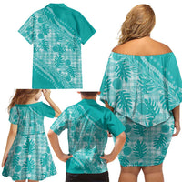 Hawaii Breadfruit Palaka Family Matching Off Shoulder Short Dress and Hawaiian Shirt Polu Opal Maile Lei - Polynesian Pride