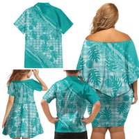 Hawaii Breadfruit Palaka Family Matching Off Shoulder Short Dress and Hawaiian Shirt Polu Opal Maile Lei LT9 - Polynesian Pride