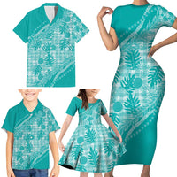Hawaii Breadfruit Palaka Family Matching Short Sleeve Bodycon Dress and Hawaiian Shirt Polu Opal Maile Lei - Polynesian Pride