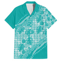 Hawaii Breadfruit Palaka Family Matching Summer Maxi Dress and Hawaiian Shirt Polu Opal Maile Lei LT9 Dad's Shirt - Short Sleeve Turquoise - Polynesian Pride