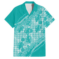 Hawaii Breadfruit Palaka Family Matching Tank Maxi Dress and Hawaiian Shirt Polu Opal Maile Lei LT9 Dad's Shirt - Short Sleeve Turquoise - Polynesian Pride