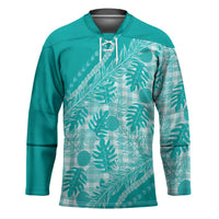 Hawaii Breadfruit Palaka Hockey Jersey Polu Opal Maile Lei LT9 Unisex Turquoise - Polynesian Pride