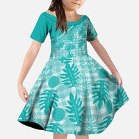 Hawaii Breadfruit Palaka Kid Short Sleeve Dress Polu Opal Maile Lei - Polynesian Pride