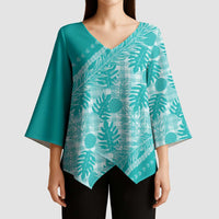 Hawaii Breadfruit Palaka Kimono Sleeve Blouse Polu Opal Maile Lei - Polynesian Pride