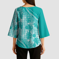 Hawaii Breadfruit Palaka Kimono Sleeve Blouse Polu Opal Maile Lei - Polynesian Pride