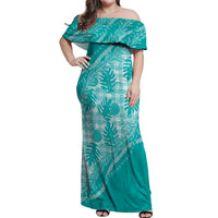 Hawaii Breadfruit Palaka Off Shoulder Maxi Dress Polu Opal Maile Lei - Polynesian Pride