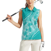 Hawaii Breadfruit Palaka Women Sleeveless Polo Shirt Polu Opal Maile Lei - Polynesian Pride