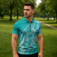 Hawaii Breadfruit Palaka Zipper Polo Shirt Polu Opal Maile Lei - Polynesian Pride