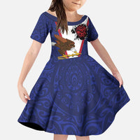 American Samoa Heart Tribal Personalized Family Matching Long Sleeve Bodycon Dress and Hawaiian Shirt Polynesian Patterns LT9 Daughter's Dress Blue - Polynesian Pride