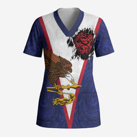 American Samoa Heart Tribal Personalized Scrub Top Polynesian Patterns LT9 Adult Blue - Polynesian Pride