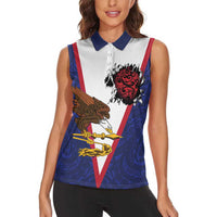 American Samoa Heart Tribal Personalized Women Sleeveless Polo Shirt Polynesian Patterns