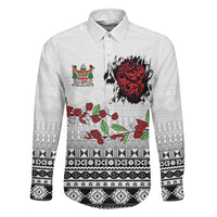 Fiji Heart Tribal Personalised Family Matching Off The Shoulder Long Sleeve Dress and Hawaiian Shirt Polynesian Patterns LT9 Dad's Shirt - Long Sleeve White - Polynesian Pride