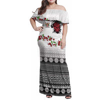 Fiji Heart Tribal Personalised Family Matching Off Shoulder Maxi Dress and Hawaiian Shirt Polynesian Patterns LT9 Mom's Dress White - Polynesian Pride