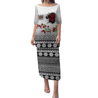 Fiji Heart Tribal Personalised Family Matching Puletasi and Hawaiian Shirt Polynesian Patterns LT9 Mom's Dress White - Polynesian Pride