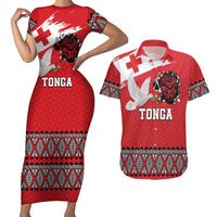 Tonga Heart Tribal Personalised Couples Matching Short Sleeve Bodycon Dress and Hawaiian Shirt Polynesian Patterns