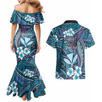 Personalised Hawaii Tribal Humpback Whale Couples Matching Mermaid Dress and Hawaiian Shirt Polu Hibiscus Seamless Pattern LT9 - Polynesian Pride