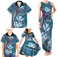 Personalised Hawaii Tribal Humpback Whale Family Matching Tank Maxi Dress and Hawaiian Shirt Polu Hibiscus Seamless Pattern
