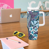 Personalised Hawaii Tribal Humpback Whale Tumbler With Handle Polu Hibiscus Seamless Pattern LT9 - Polynesian Pride