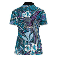 Personalised Hawaii Tribal Humpback Whale Women Polo Shirt Polu Hibiscus Seamless Pattern