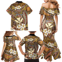 Personalised Hawaii Tribal Humpback Whale Family Matching Mermaid Dress and Hawaiian Shirt Melemele Hibiscus Seamless Pattern