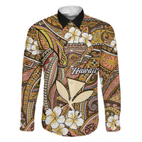 Personalised Hawaii Tribal Humpback Whale Family Matching Puletasi and Hawaiian Shirt Melemele Hibiscus Seamless Pattern LT9 Dad's Shirt - Long Sleeve Gold - Polynesian Pride
