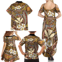 Personalised Hawaii Tribal Humpback Whale Family Matching Summer Maxi Dress and Hawaiian Shirt Melemele Hibiscus Seamless Pattern