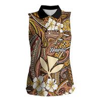Personalised Hawaii Tribal Humpback Whale Women Sleeveless Polo Shirt Melemele Hibiscus Seamless Pattern LT9 Female Gold - Polynesian Pride