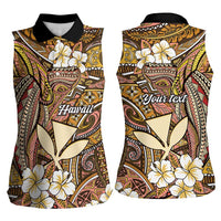 Personalised Hawaii Tribal Humpback Whale Women Sleeveless Polo Shirt Melemele Hibiscus Seamless Pattern LT9 - Polynesian Pride