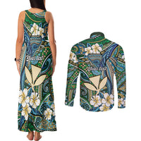 Personalised Hawaii Tribal Humpback Whale Couples Matching Tank Maxi Dress and Long Sleeve Button Shirt Omaomao Hibiscus Seamless Pattern LT9 - Polynesian Pride