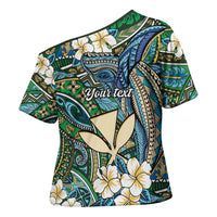 Personalised Hawaii Tribal Humpback Whale Cross Shoulder Shirt Omaomao Hibiscus Seamless Pattern