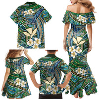 Personalised Hawaii Tribal Humpback Whale Family Matching Mermaid Dress and Hawaiian Shirt Omaomao Hibiscus Seamless Pattern
