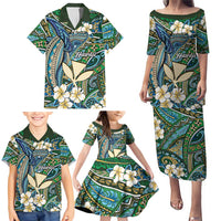 Personalised Hawaii Tribal Humpback Whale Family Matching Puletasi and Hawaiian Shirt Omaomao Hibiscus Seamless Pattern LT9 - Polynesian Pride
