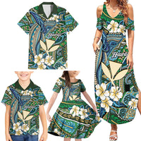 Personalised Hawaii Tribal Humpback Whale Family Matching Summer Maxi Dress and Hawaiian Shirt Omaomao Hibiscus Seamless Pattern