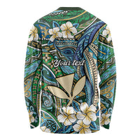 Personalised Hawaii Tribal Humpback Whale Long Sleeve Shirt Omaomao Hibiscus Seamless Pattern