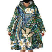 Personalised Hawaii Tribal Humpback Whale Wearable Blanket Hoodie Omaomao Hibiscus Seamless Pattern